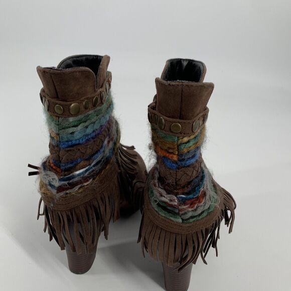 Dolce by Mojo Moxy Bronco Fringe Boho Ankle Boots Size 10 Brown Western Booties - Picture 3 of 10